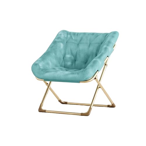 Garvee Silla Plegable Tipo Luna para Adultos, Sillón Lounge Cómodo con Estructura De Acero y Pelo Sintético Suave, Sin Montaje, para Salón, Dormitorio o Apartamento, Verde
