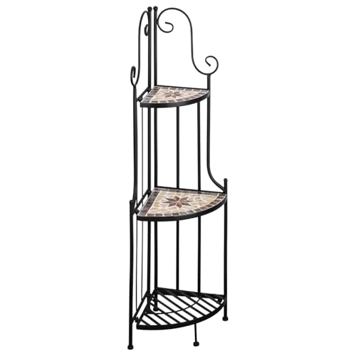Kleines Eckregal stehend 115cm Pflanzenständer Outdoor Pflanzenregal Balkon Blumenregal Indoor Blumentreppe Metall Schwarz Plant Stand Pflanzentreppe Corner Shelf Blumenbank Kräuterregal Blumenständer