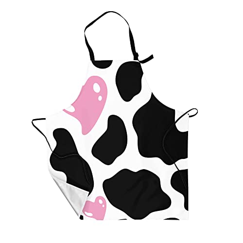 Gkyygk Black And White Cow Skin Cooking Aprons, Animal Cowhide Print Adjustable Kitchen Chef Apron For Men Adjustable Neck & Long Ties For Chef, Women & Men Parties Wedding Use, Pink Black #TOP7