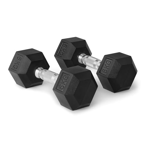Amazon Basics Rubber Encased Hex Dumbbell Weights Set 6 kg Black