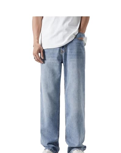Men's Contrasting Casual Loose Jeans Multi-Pocket Mid-Waist Straight Denim Wide-Leg Pants