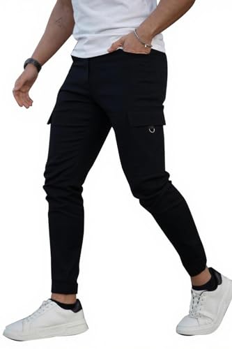 GINGTTO Mens Cargo Jogger Pants Slim Fit Stretch Zipper Pockets Thick Cotton Pants for Men