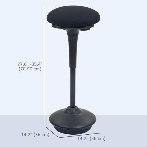 Image of HOMCOM Backless Wobble Stool Chair, Standing Desk Chair, Adjustable Active Ergonomic Learning Stool for Office Desks, with Rocking Motion, Padded, Black