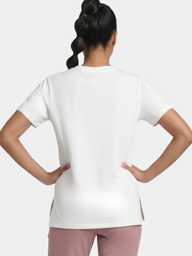 Image of Enamor Athleisure Relaxed Fit Short Sleeve Round Neck Antimicrobial Finish Breathable Stretch Cotton Activewear Sports Tshirt for Women - A301