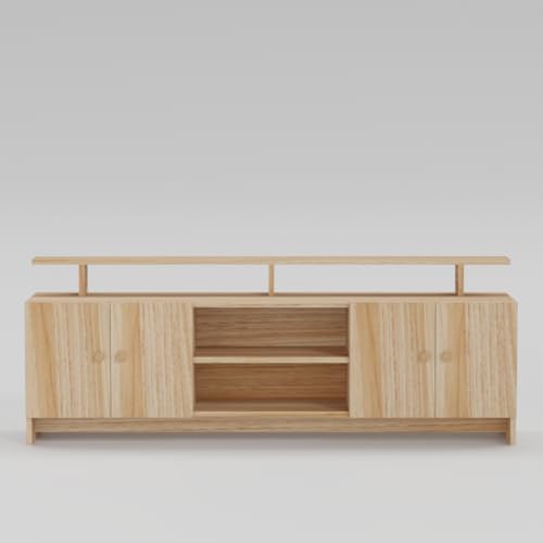 Image of Modern TV Unit for Living Room | Wooden TV Cabinet with Open Shelf & Storage | Entertainment Unit | Assembly-DIY | Color-Asian Light