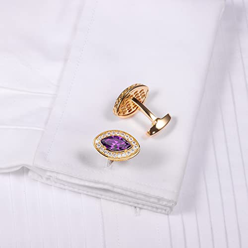 Image of HAWSON Cufflinks for Men, Gold Diamond Crystal Cufflinks for Groom Husband Personalized Gifts, Mens Formal Wedding Business Cufflinks, Luxurious Gorgeous Cuff Links French Shirt Accessories
