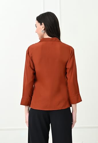 Image of FUNDAY FASHION Women's Crepe Casual Regular Fit Solid V Collered Shirt (Pack of 2)