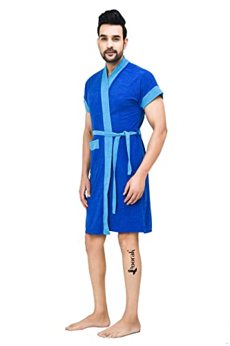 Image of Terry Men Bathrobe Fit Upto 42 inches Blue Ferozi