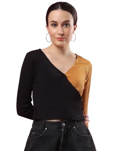 Image of Rigo Casual Wear V Neck Rib Knit Top for Women | Slim Fit Long Sleeves Western Tops for Women