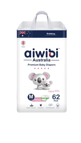 Aiwibi Series Premium Baby Diapers Size 3 (Medium 611kg) Ultra Soft High Absorption Hypoallergenic & Leak Protection 62 Count