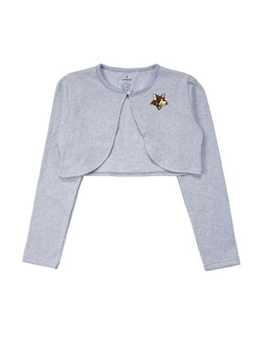 Image of KiddoPanti Girls Fleece Crop Length Shrug | Cotton Poly Fleece Fabric |Sequin Patch on Chest | Front Open Pearl Button Closure | Crop Length, Full Sleeve | Lightweigth & Breathable Girls Shrug