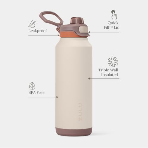 Image of ZULU Powerfill Pro 40oz Stainless Steel Water Bottle with Quick Fill Lid, Triple Walled Vacuum Insulated Metal, Leak Proof Locking Lid, Sip and Chug, Reusable BPA Free, Driftwood