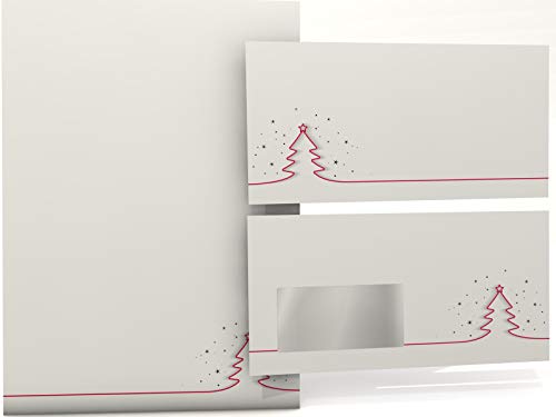 paperandpicture.de - Papel para cartas (con sobre, 500 hojas y 500 sobres), diseño de árboles de Navidad
