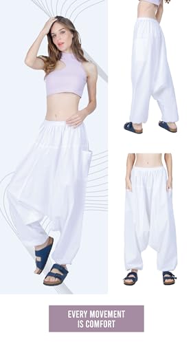 CandyHusky's Men Women 100% Cotton Baggy Boho Yoga Harem Pants (White) one size fits most