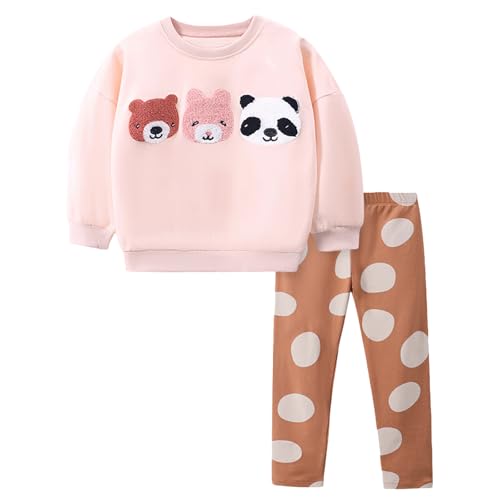 Gumyoss Mädchen Bekleidungsset Lange Tops Bär Panda Baumwolle Langarm Sweatshirt Top+Legging 2-Piece Outfits Set Gr.122