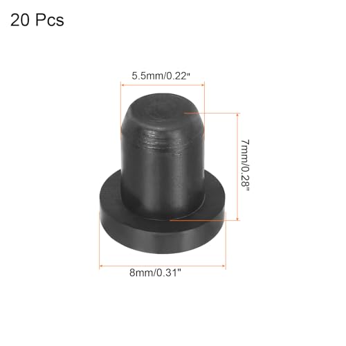 Image of uxcell High Temp Silicone Plug Mount Dia 5.5mm /0.22 inch T Shaped Solid Rubber Stopper Hole Plugs for Powder Coating Plating Waterproof Plugs Sealing Plugs Black Pack of 20(OD 8mm)