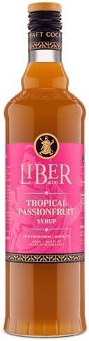 Liber & Co. Tropical Passion Fruit Syrup - Makes 50 Drinks - 50% Passionfruit Juice - Perfect for Craft Cocktails, Hurricanes, Margaritas, Tiki Drinks & Sodas (25.4 oz)