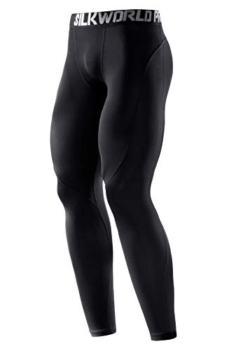 SILKWORLD Men's Compression Pants Cool Dry Baselayer Workout Running Tight Leggings (Pack of 1), Black, Medium