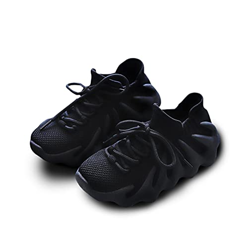 Fashare Toddler Boys & Girls Unisex-Child Knit Breathable Sneakers Athletic Tennis Walking Running Shoes Black