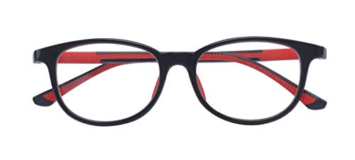 ALWAYSUV Children Kids Teens Blue Light Filter Computer Glasses for Blocking Anti Eye Eyestrain TR90 Transparent Lens Black Red