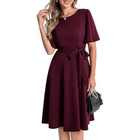 Bbonlinedress Dress for Cocktail Wedding Guest Women Prom Vintage Tea Formal Church Mother of The Bride Dress Burgundy S Cover