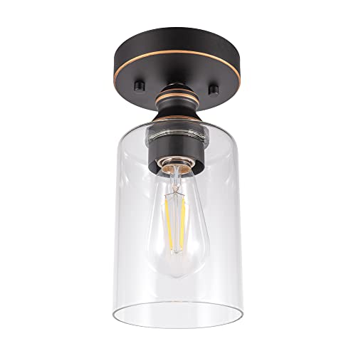 Gruenlich Semi Flush Mount Ceiling Light Fixture For Outdoor And Indoor, E26 Medium Base, Metal Housing Plus Clear Glass, Bulb Not Included, 1-Pack, Oil Rubbed Bronze Finish #TOP3