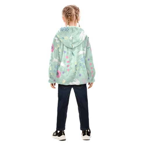 OTVEE Easter Rabbit Colorful Flowers Kids Hoodie Jacket Fall Spring Full Zip Warm Outwear Coat4