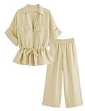 Mingzhu Women's 2 Piece Linen Outfits Short Sleeve...