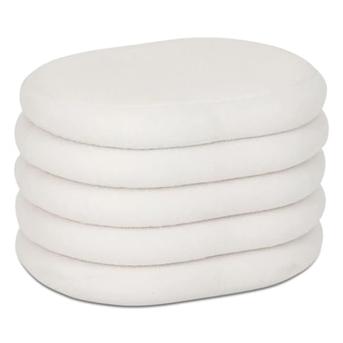 TIENDA EURASIA – Puff Banco Borrego | Material Estructura Pino, Panel de Contrachapado y Material del Acolchado Espuma de Poliuretano (PU) Tapa Abatible para Almacenaje | Medidas 59x45x40 cm | Blanco