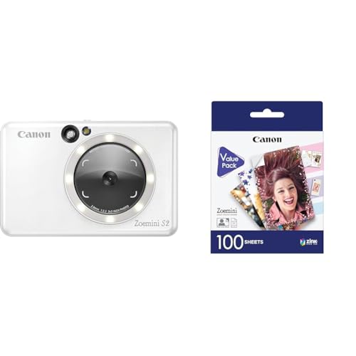 Canon Zoemini S2 Mini Sofortbildkamera + Fotodrucker mobil tragbar unterwegs Hosentasche & ZP-2030 Original Zink Photo Paper 100 Sheets for Canon Zoemini Instant Camera/Photo Printer