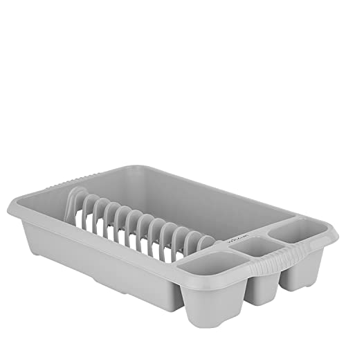 M1ss Soft Grey Plastic Dish Drainer Dishes, Plates, Cups, Cutlery Holder Rack Draining Board Drying Tray Racks (Medium, )