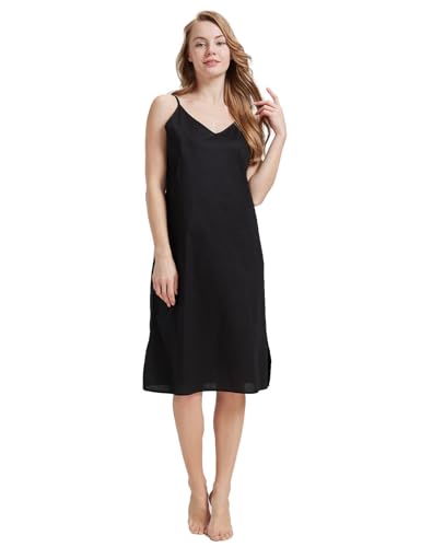 Image of BEAUTELICATE Women Longer Slip 100% Cotton Full Slip with Side Split Under Dress Knee Length Adjustable Straps
