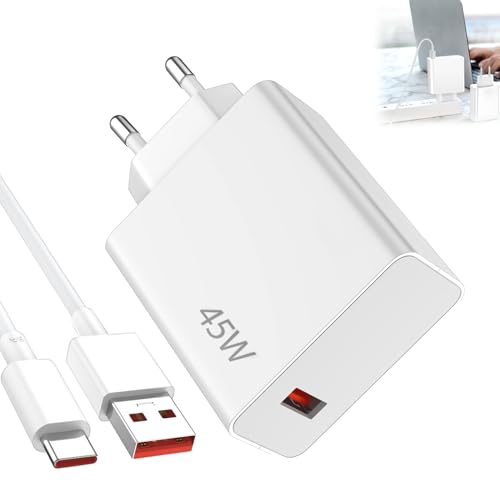 45W Caricabatterie con cavo USB C per Xiaomi Redmi Note 14 Pro 5G, adattatore di ricarica rapida Super Turbo Charge 6A, alimentatore USB, cavo di ricarica tipo C per Xiaomi Poco X7 M7 Pro M6 Mi Pad 7