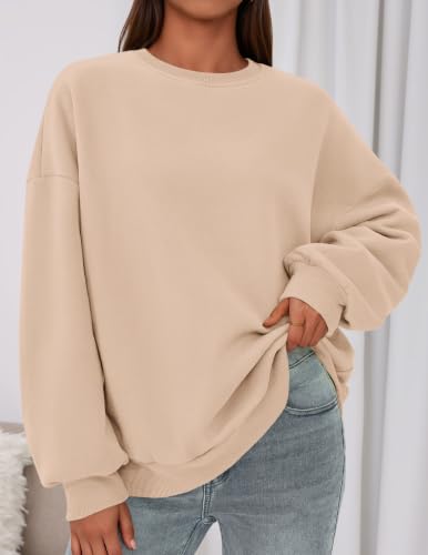 PRETTYGARDEN Sweatshirt for Women Oversized Crewneck Long Sleeve Pullover Fleece Top 2026 Fall Winter Fashion Outfits Clothes (Khaki,Large) — view 2