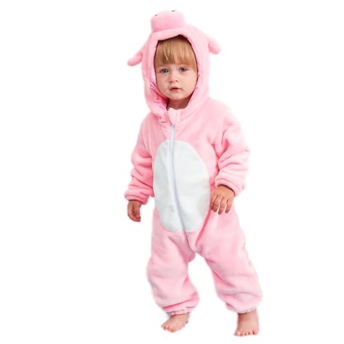 HAHASHOW Mono De Animal para Niño Pequeño Disfraz De Halloween Franela Peluche Cálido Romper Con Capucha Ropa De Fiesta Regalos 6-12 Meses Cerdo 80