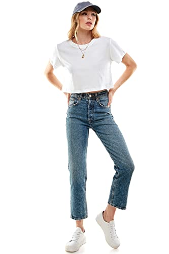 Women's Boxy Crop Top Round Neck Short Sleeve Casual 100% Cotton Cropped Tee T-Shirt2