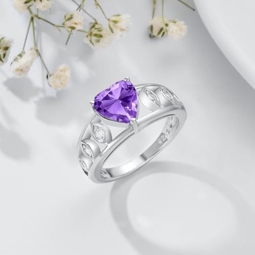 2CT Natural Genuine Amethyst Ring for Engagement 925 Sterling Silver 8mm Heart Cut Purple Amethyst Ring4