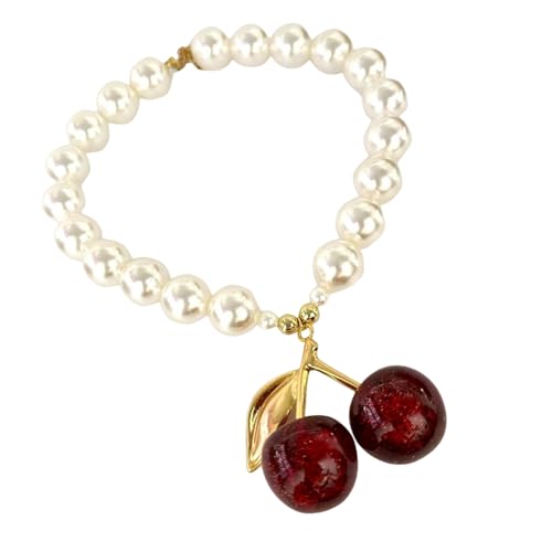 ohodhmnu Elegante collar de cerezas con estilos románticos, elegante cadena de clavícula con cuentas de perlas para mujeres y entusiastas de la moda
