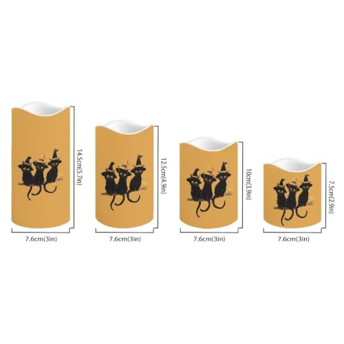 Image of Witch Black Cat Electric Flameless Candles Set of 4 | Halloween Battery Operated Candles with Remote Control, Electric Pillar Candles for Holiday Party Living Room Decorations
