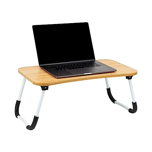 Mind Reader Lap Desk Laptop Stand with Folding Legs, Portable Bed Tray Table for Laptop, Breakfast, Reading, Crafts, MDF, Beige