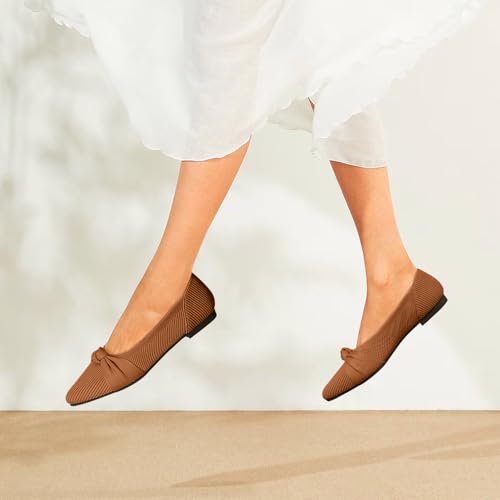 Image of TINGRISE Women's Flats Shoes Comfortable Dressy Pointed Toe Knit Washable Ballet Flat