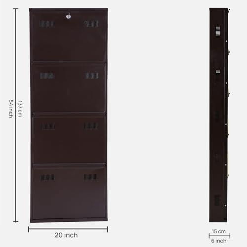 Image of Metal Shoe Rack Wall Mounted for Home with Central Locking | 4 Door 20 inch Wall Mounted Metal 8 Pair Shoe Rack Cabinet | Pre-Assembled Rack Shelves | 3 Year Warranty (Brown)