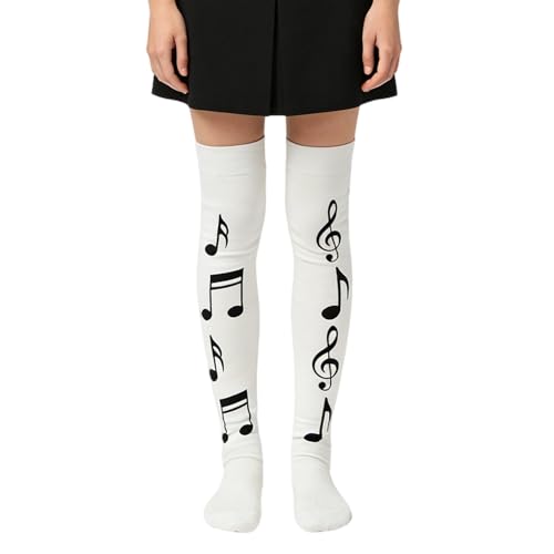TQUXNGA Calcetines altos hasta el muslo con patrón de notas musicales opacas por encima de la rodilla para uso diario y uniforme escolar, calcetines altos hasta el muslo