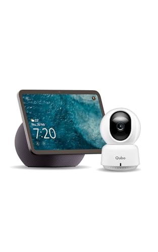 Image of Amazon Echo Show 8 (newest model), vibrant 8.7 inch HD display with spatial audio & Alexa, new sleek design, Graphite, combo with Qubo CCTV camera