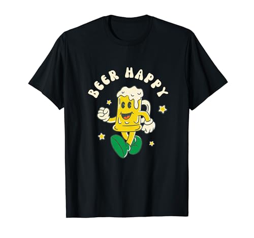 Maglietta divertente con scritta "Beer Happy" in stile retrò Maglietta