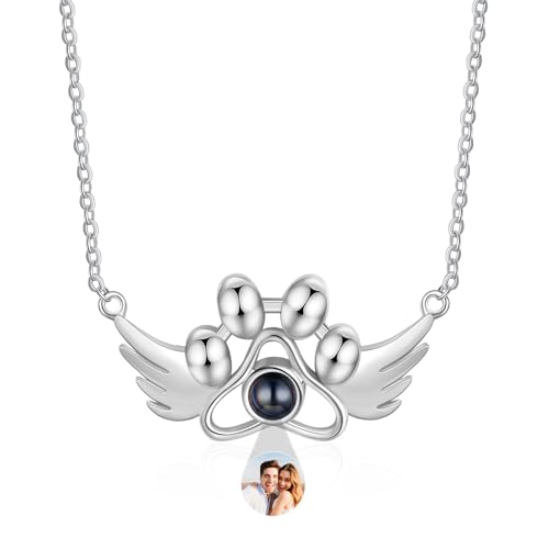 LoraPetid Personalized Photo Projection Necklace - Custom Necklace with Picture Inside - I Love You Necklace - The Perfect Memory Gift for Mom, Women, Girlfriend (dog paw)