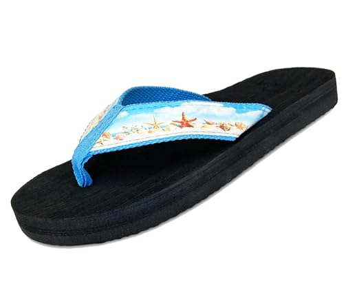 NORTY Casual Women's Slides, Womens Slip-On Breathable Sandals, Soft Footbed Lightweight & Durable Shoes, Flip Flops for Women, Size 11 - Blue Seashells