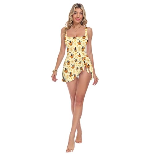 Maillot de bain une pièce chat noir sorcière Halloween pour femme