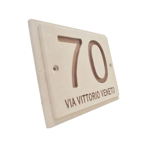 Numero civico esterno personalizzato inciso con nome della Via in Pietra Leccese misura 20x16cm numeri lettere da esterno targhetta cassetta postale campanello porta ingresso villa belle arti
