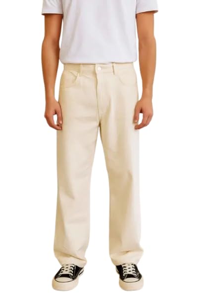 Image of Linaria Loose Fit Baggy Jeans, Plain Beige